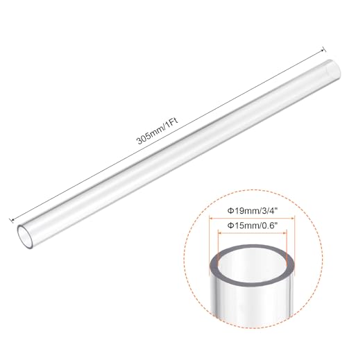 Image of uxcell Clear Rigid Tubing 15mm(0.6 inch) ID x 19mm(3 /4 inch) OD x 1Ft(305mm) Length Round Plastic Polycarbonate Tube