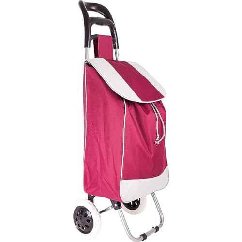 Carro de la Compra con Ruedas, 40L Gran Capacidad Plegable y Ligero Impermeable Estructura de Resistente, Carrito Supermercado Uso Diario, 2 Ruedas, Burdeos