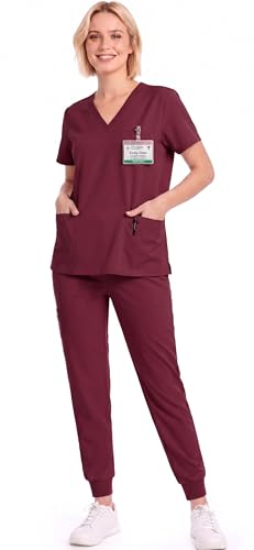 Eadflie Scrubs for Women Set V-Neck Short Sleeve Top & Jogger Pants