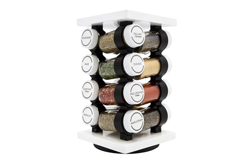 Orii 16 Jar Rotating White Spice Rack with Spices Included