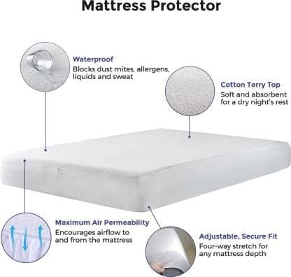 Image of Waterproof Mattress Protector King Size 75x70 - Waterproof Terry Cotton Mattress Protector /Breathable Elastic Fitted Style Bed Cover King Size Bed - Brown Color - Kids Urine Protection