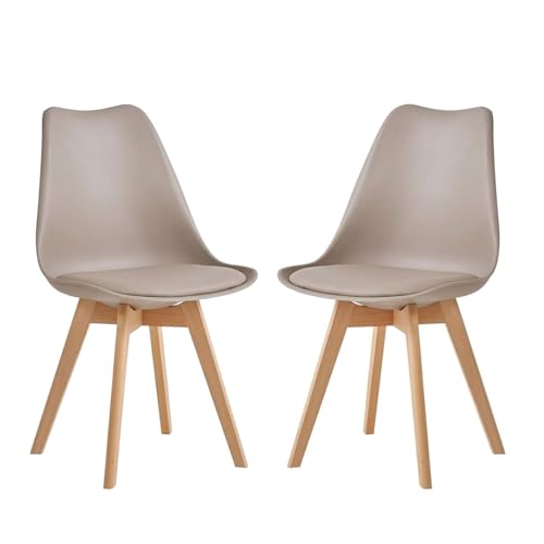 2 Chaises Tulipes Salle à Manger Scandinaves BM Home Salle de Bureau, Pieds en Bois de Hêtre Massif, Couleur Taupe