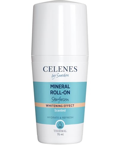 Celenes by Sweden Desodorante mineral térmico roll-on – Storforsen Mineral Roll-on con efecto blanqueador, efecto blanqueador, sin aluminio, sin parabenos, 75 ml – 2 unidades