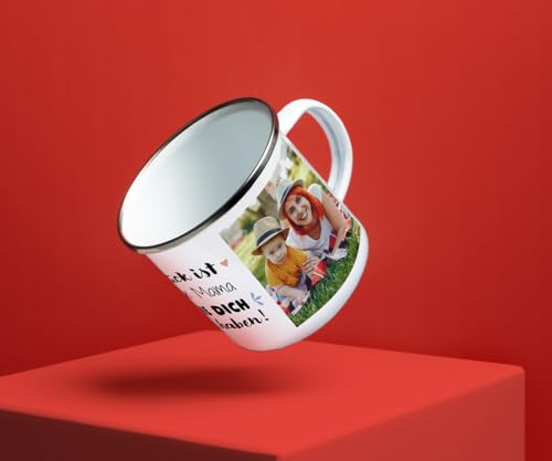 ORWO – 300 ml Emaille-Tasse bedrucken und mit Foto personalisieren | robuste Blechtasse | Emaille-Becher mit Namen | hochwertiger Druck: handmade in Germany (Glück ist)
