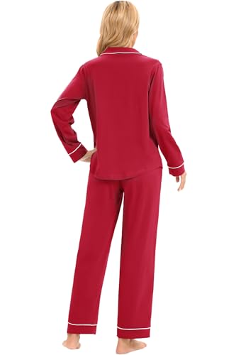 Image of LUBOT 100% Cotton Pajamas for Women Pajama Set Soft 2 Piece Sleepwear PJ Set Long Sleeve Button Knit Cozy Loungewear XS-XXL