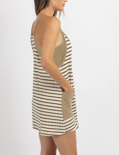Image of Womens Athletic Sundress with Built-in Shorts Golf Tennis Romper | Sleeveless Mini Spaghetti Strap dress Functional side pockets tummy-friendly fit casual beach vacation