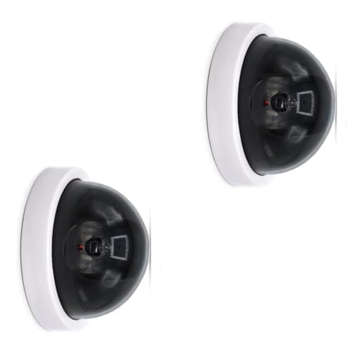 Zkydhbd 2 cámaras de seguridad falsas rentables con luz LED, funciona con pilas, diseño realista para el hogar, tienda, garaje, cámara de seguridad falsa de ABS