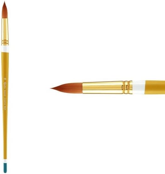 Creative Mark Qualita Golden Taklon Long Handle Paint Brush for Acrylics, Oils, Fine Art, Heavy Bodied Media - Single Brush - [Round - Size 12]