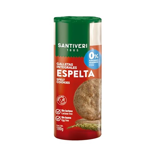 SANTIVERI - Galletas Integrales Espelta, 0% Azúcares Añadidos - Con Fibra, Sin Huevo, Sin Lactosa, Sin Grasa de Palma, Alto Oleico - Vegano - 175g
