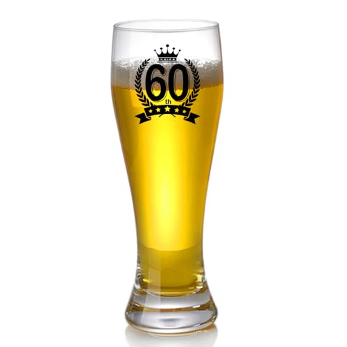 60th Birthday Gifts for Men, Wheat Beer Glass Retirement Gift for Dad Grandad Husband Uncle Friend Brother Coworker Colleague, Christmas Father's Day Present (60)