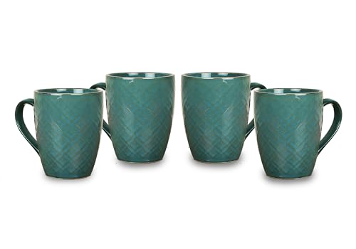 Image of SB Blue Textured Ceramic Coffee Mugs | Milk Mug | Coffee Cups 320ml | Microwave & Dishwasher Safe - Set of 4