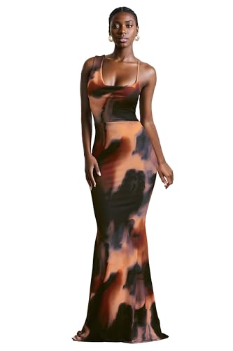 Image of Bodycon Dresses for Women Strap Cowl Neck Backless Floral Party Maxi Dress