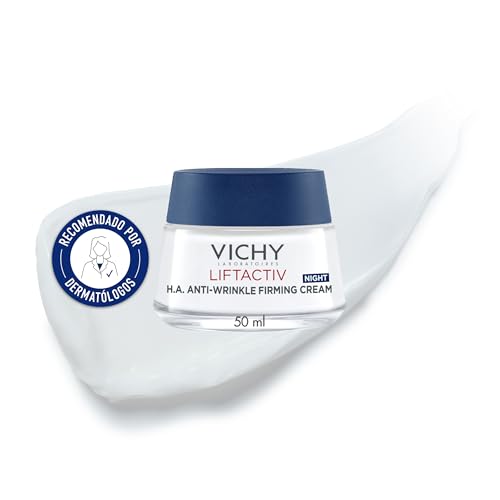 Vichy Crema de Noche Antiarrugas, Reafirmante, Alisa y Rellena, Efecto lifting, Enriquecida con Ácido Hialurónico, Para Todo Tipo de Piel, Liftactiv, 50 ml
