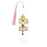 Marcapáginas de madera con estampado de bandera del Vaticano, bonita marca con borla rosa, para amantes de los libros, profesores, regalo para el aula