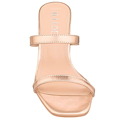 Illude Women’s Block Heel Double Band Square Toe Heeled Sandal Slip On Mule - Lisa (7, Rose Gold Pu) #TOP3
