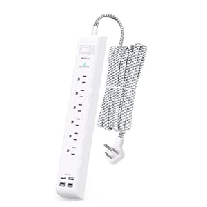 Surge Protector Power Strip 10 ft with 4 USB Ports 2 USB-C 6 AC Outlets, Flat Plug Extension Cord, USB Charging Station, Wall Mountable for Home, Office, Dorm Essentials, 1080J, ETL Listed