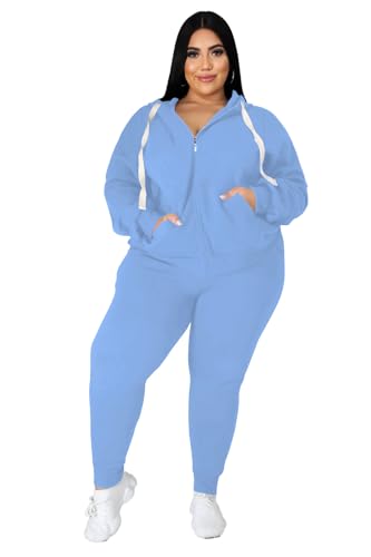 YeGine Conjunto deportivo de dos piezas para mujer, talla grande, casual, manga larga, con bolsillos, 16-azul claro, 5XL grande