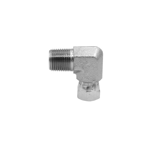 Image of (2-PACK) 1501-06-04 Hydraulic Hose Adapter Fitting 3 /8 inch Male (3 /8 inch-18NPTF) x 1 /4 inch Female Swivel (1 /4 inch-18NPSM) 90 Elbow SAE Pipe Joints Tube Connector Carbon Steel