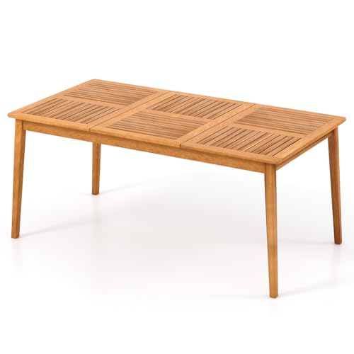 KOMFOTTEU Table de Jardin avec Trou pour Parasol de 5 cm, Table à Manger en Bois d'acacia pour 4/6/8 Personnes, Bureau à Lattes, Extérieur & Intérieur (170...