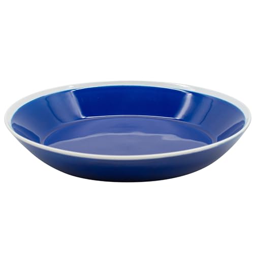 奥川陶器 波佐見焼 カレー皿 パスタ皿 直径約20×高さ3cm ホワイトライン ブルー 青 シンプル ベーシック 電子レンジ 食洗機対応 日本製 534454