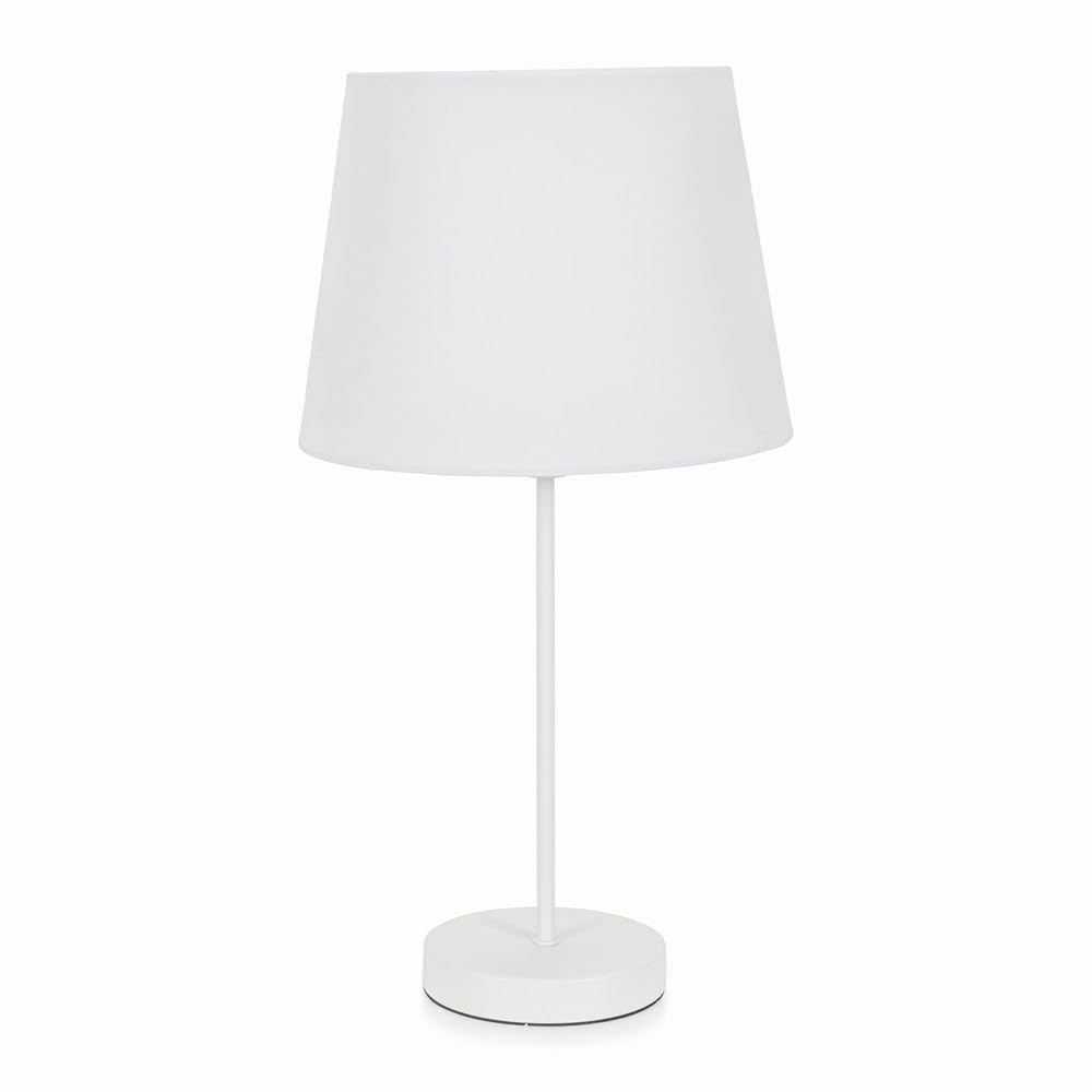 Valuelights Unisex White Charlie Single Stem Table Lamp With Fabric Tapered Lamp Shade And Led Bulb