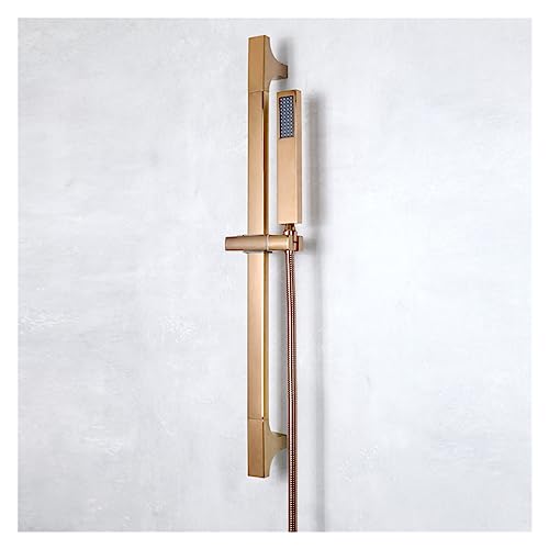 Ensemble de Douche Or Rose avec Barre Inox Douchette Laiton et Tuyau 1,5m