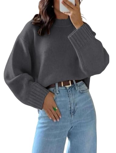 Image of ZAFUL Crew Neck Cozy Long Sleeves Casual Knit Pullover Sweater for Women | Classic Vintage American Style, Ribbed Collar and Cuff, Relaxed Fit, Cozy Chunky Knitwear Jumper