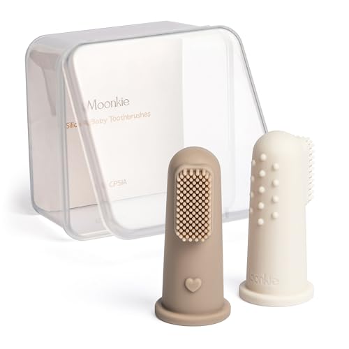 Image of Moonkie Baby Toothbrush Finger Toothbrush Oral Cleaner Kit for 3 Months +, 2 Pcs Small (Warm Taupe/Ivory)