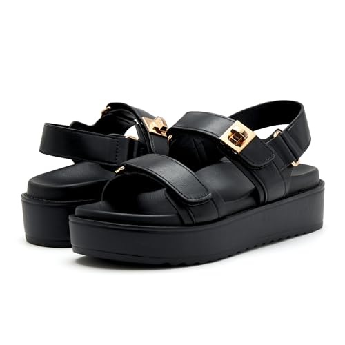 Image of vodvob Women's Platform Sandals Cushioned Footbed Open Toe Walking Summer | Adjustable Front Straps,Fixed Back Strap,Flat Sandals,Chunky Sole,Comfortable Footbed,Slip On,Walking Sandals,Summer Wear