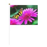 Flores coloridas mariposas 1 paquete de 6 y 10 banderas de mano, pancartas en palo, banderas pequeñas para desfiles, fiestas, bares, cumpleaños