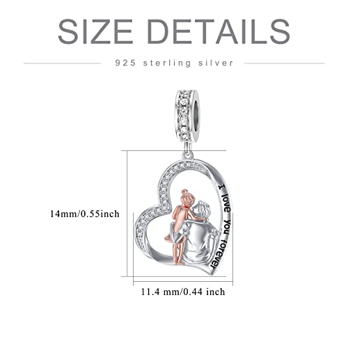 Image of PROESS Father Mother Daughter Charm fit Charms Bracelet Sterling Silver Charms for Bracelets Birthday Valentines Day Gifts for Daughter Mother Lover