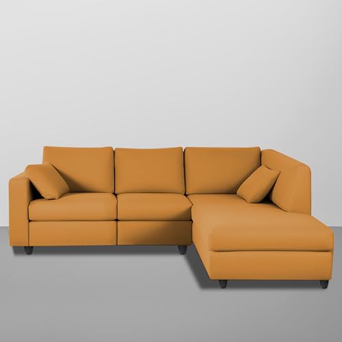 Image of Florian RHS 4 Seater L Shape Sofa Set for Living Room (Orange Fabric) Premium Fabric Sofa