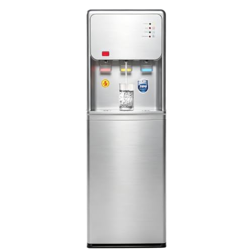 Bottom Loading Hot & Cold Water Dispenser Compressor Refrigeration Water Cooler with Child Lock 3 Temp (Hot-Room-Cold) Easy Load 5 Gallon Water Machine Energy Saving for Home & Office-Silver