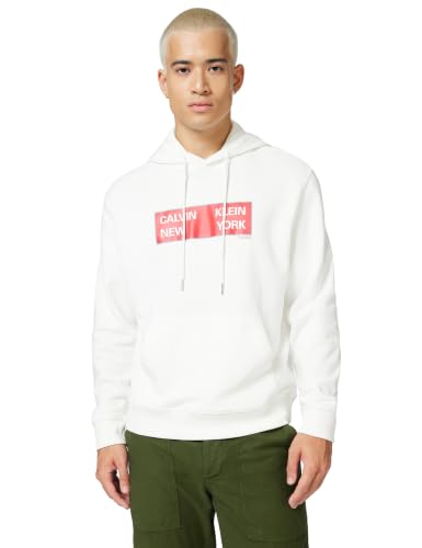 Calvin Klein Uomo Felpa con Cappuccio Terry Box Graphic Regular Fit, Bianco (Bright White), XL
