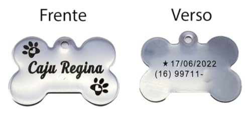 Generico - Plaquinha de Identificao para Pet em Ao Inox, Formato Osso, Gravao Personalizada Frente e