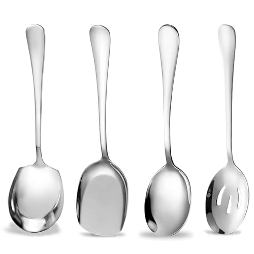 BIGTHREE 4-Pack Stainless Steel Spoons Serving Spoons Set Cooking Spoon Kitchen Tools Communal Spoon Utility Serving Spoons for Party Home Parties Restaurant
