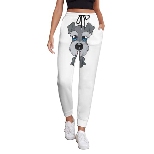 Qjjinxior Jogginghose mit Eulen-Motiv, Damen-Hose mit Kordelzug für Workout, Lounge, Sport, Süßer Schnauzer-Hund, XXL