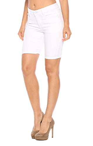 ICONICC Women's Bermuda Denim Jean Shorts Butt Lifting Skinny Fit (JB2011,WHT,M)