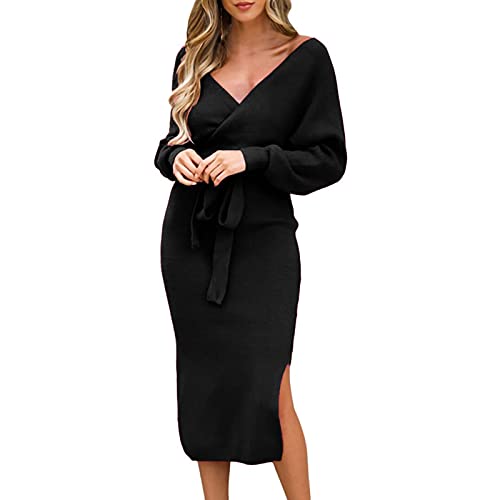Robe pull femme col en V idéale pour vos sorties et soirées chic dos nu