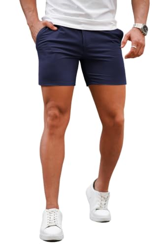 Image of GINGTTO Mens Slim Fit Shorts Plaid Chino Short Tapered Leg Skinny Stretch