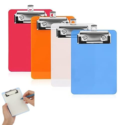 Roczential 4 Pcs Clipboard Plastic, mini Plastic Clip Boards for notepads, Writing Board with Metal Clip, Hangable Clip Boards, Folder Clipboard for Office, Kitchen, Restaurants, School(10X15cm)
