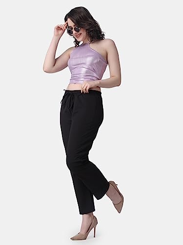 Image of POPWINGS Casual Solid Trousers for Women || Straigh Leg Plain Women Trousers for Summer || Pull On Trousers for Women || Regular Fit Trousers for Women
