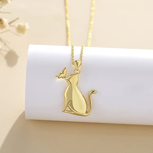 LONAGO Cat Necklace with Butterfly 925 Sterling Silver Cat Pendant Necklace Gift for Women3