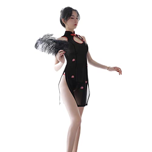 SINGUYUN Nuisette sexy pour femme avec broderie en maille, 1297 Noir, taille unique Cover