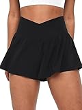 COPYLEAF Pantalones cortos cruzados para mujer, 2 en 1, atléticos, de mariposa, para correr, tenis, gimnasio, entrenamiento, con bolsillo, Negro -, M