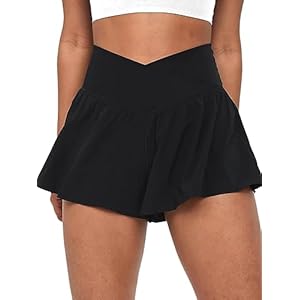 Crossover Flowy Shorts for Women 2 in 1 Athletic Butterfly Running Shorts Tennis Gym Workout Skort with Pocket