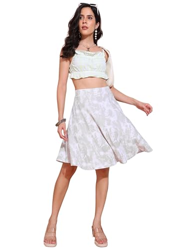 Image of FRAULEIN Women's Tie-Dye A-Line Self Design Printed Maxi /Midi Skirt | High Waist Flared | Soft Ribbed Texture | Casual Summer Knee Length Vacation Skirt