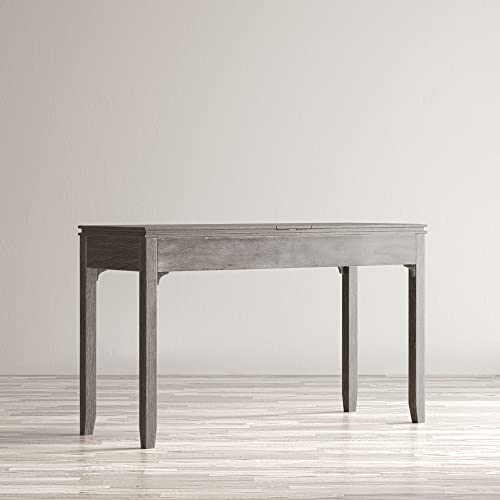 Image of Jofran Mid-Century Modern Acacia Wood Writing Desk with 3 Drawers and USB Charging Port, 48 Inch Computer Desk for Home Office Work, Platinum