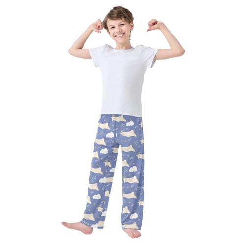 ZZXXB Sleeping Llama Boys Long Pants Soft Trousers Elastic Waist Kids Lounge Bottoms with Pockets S-XL2