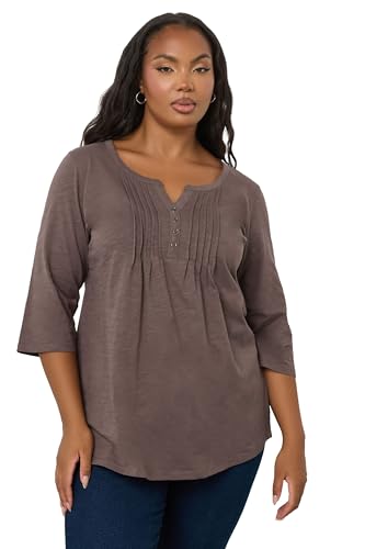 Yours Curve Mocha Pintuck Henley Top - Women's - Plus Size Curve